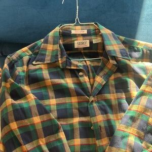 Men's Casual Plaid Shirt - Green, Blue, Yellow
